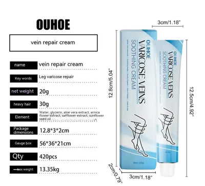 OUHOE vein repair cream packaging details and specifications for leg varicose vein treatment.