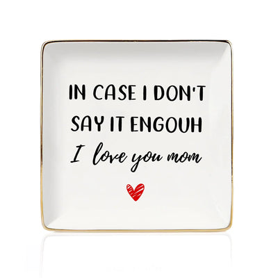 Ceramic jewelry tray with a heartfelt message for moms, perfect gift for Mother's Day or special occasions.