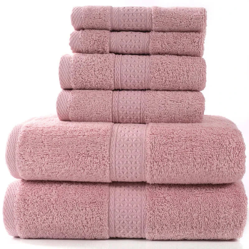 Home Simple Cotton Absorbent Towel Bath Towel 6-Piece Set in soft pink color, featuring solid colors and a luxurious texture.