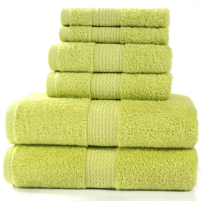Home Simple Cotton Absorbent Towel Bath Towel 6-Piece Set in light green color stacked neatly.
