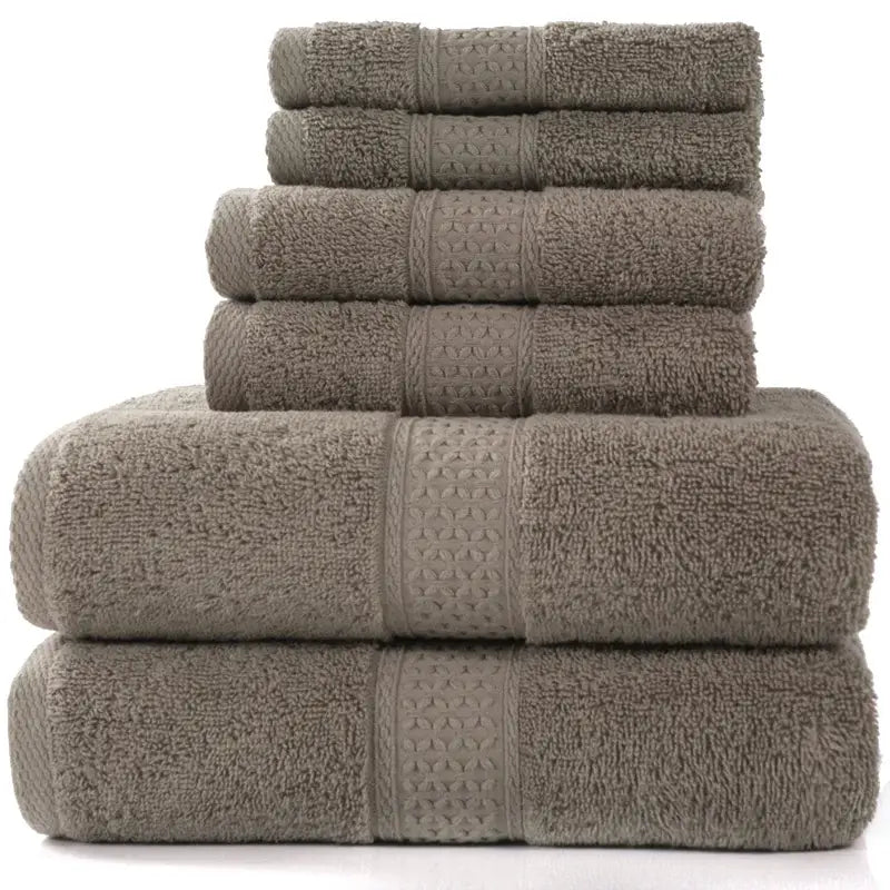 Home simple cotton absorbent towel bath towel 6-piece set in medium gray color stacked neatly.
