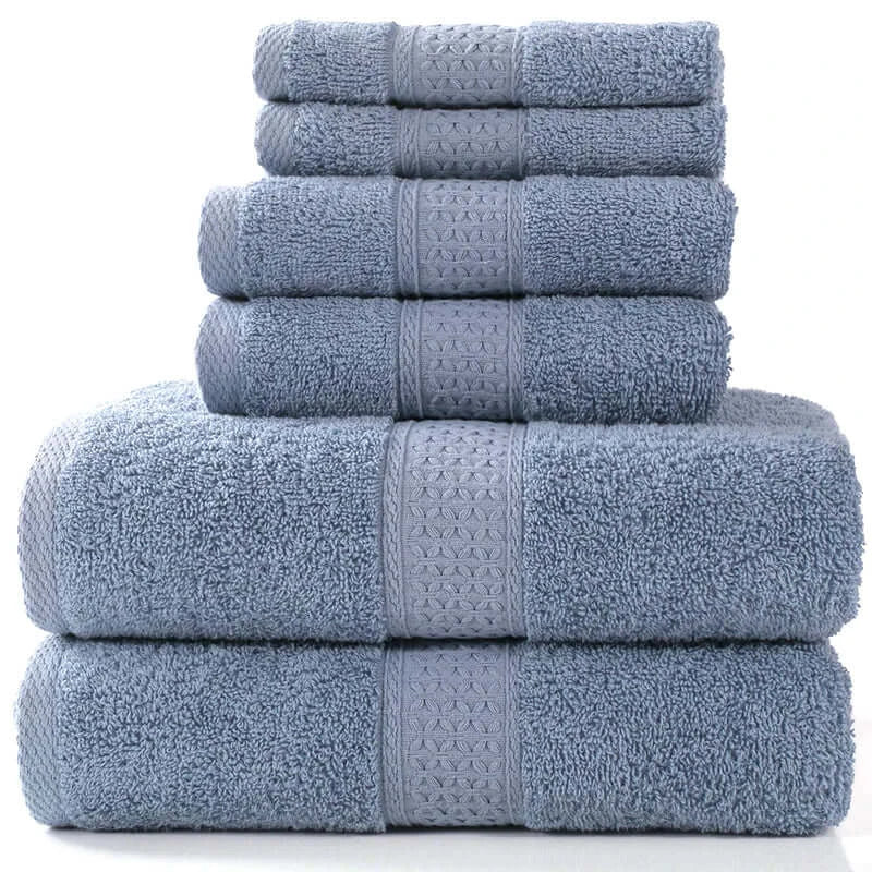 Home Simple Cotton Absorbent Towel Bath Towel 6-Piece Set in medium gray, showcasing a stacked arrangement.