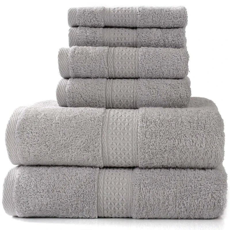Home Simple Cotton Absorbent Towel Bath Towel 6-Piece Set in medium gray color, featuring soft cloth material.