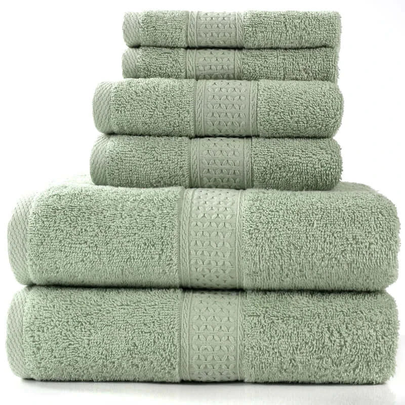 Home Simple Cotton Absorbent Towel Bath Towel 6-Piece Set in light green, featuring a soft and stylish design.