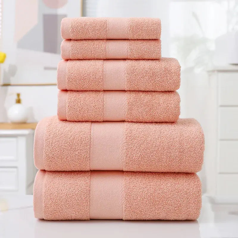 Home Simple Cotton Absorbent Towel Bath Towel 6-Piece Set in coral pink color, soft and stylish for everyday use.