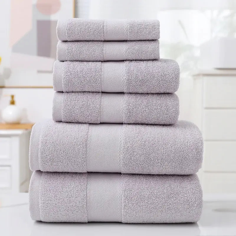Home Simple Cotton Absorbent Towel Set in medium gray, featuring six soft and durable bath towels neatly stacked.
