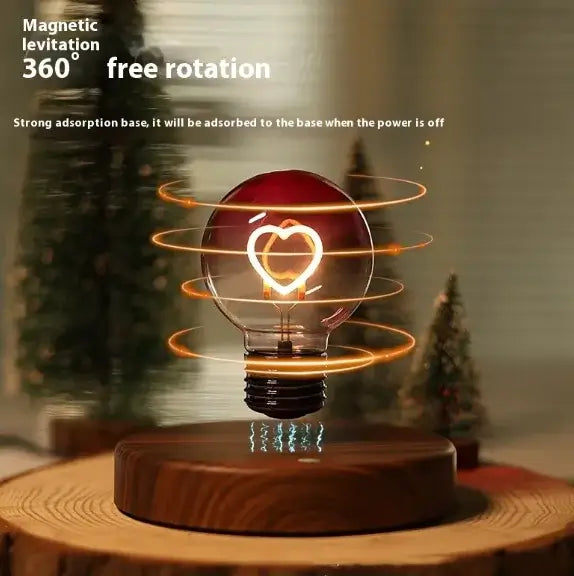 Magnetic suspension bulb night lamp with heart design, levitating and rotating, perfect for romantic home decor.