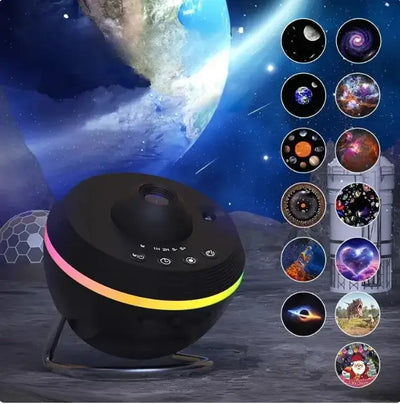 Cosmic Voyager 13-feature projector lamp displaying celestial images and vibrant light modes for immersive galaxy experience.