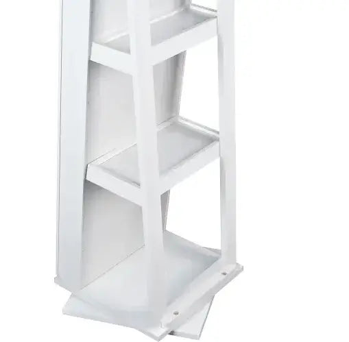 White jewelry showcase displayed with rotating design for easy access and stylish storage solution.