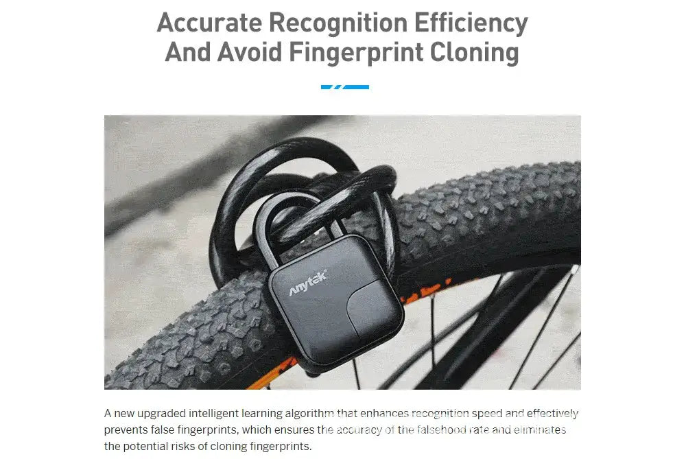 SmartKey L3 Fingerprint Padlock attached to a bicycle tire, showcasing advanced security and efficient fingerprint recognition.