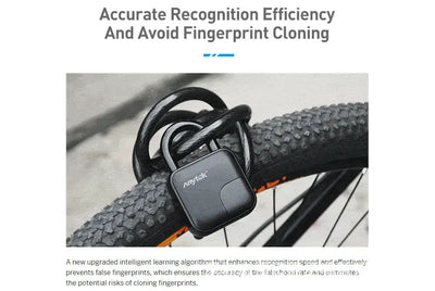 SmartKey L3 Fingerprint Padlock attached to a bicycle tire, showcasing advanced security and efficient fingerprint recognition.